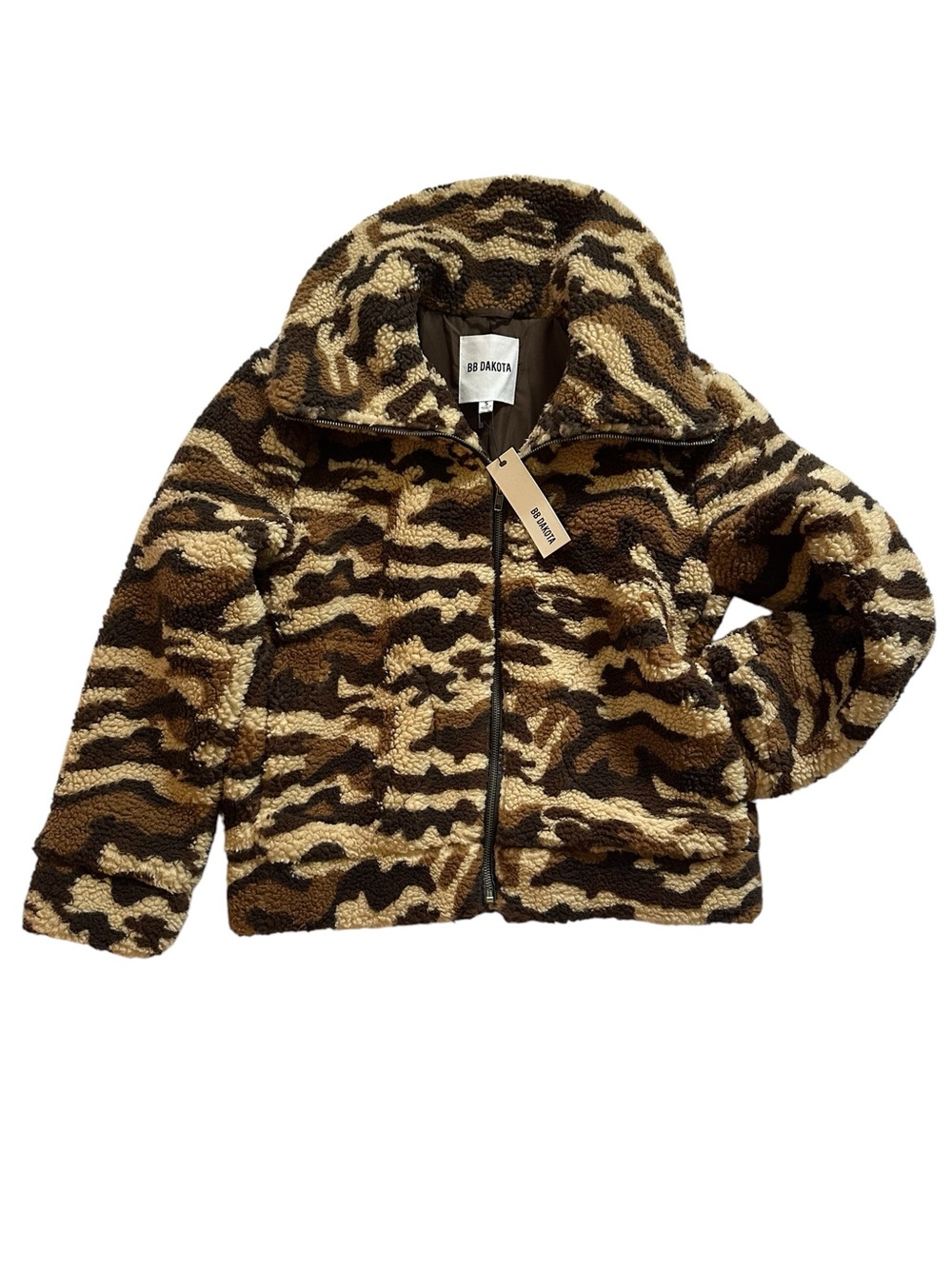 BB Dakota Women’s Brown and Tan Camo Sherpa Puffer Jacket